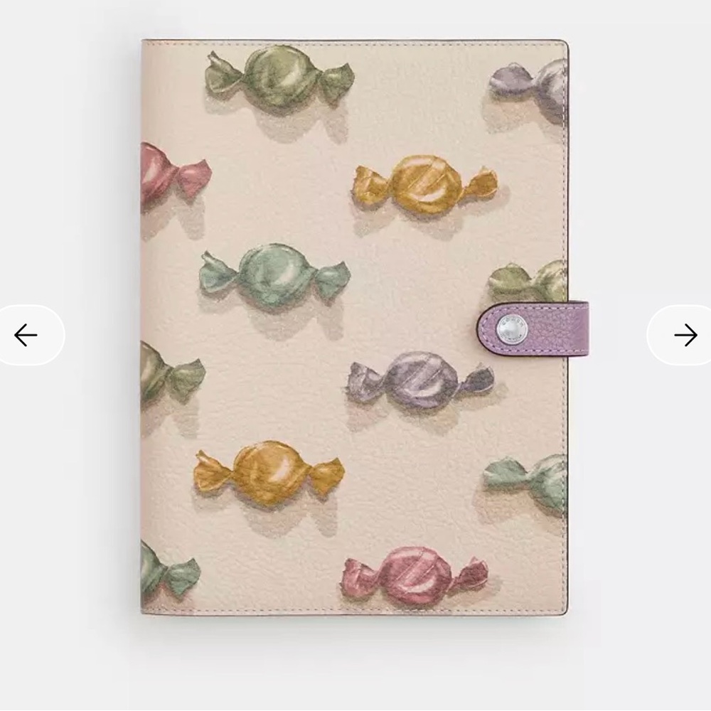 Candy Print Notebook Cover with Purple Strap